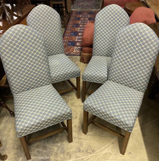 A set of ten modern oak framed high back dining chairs, with upholstered seats and backs